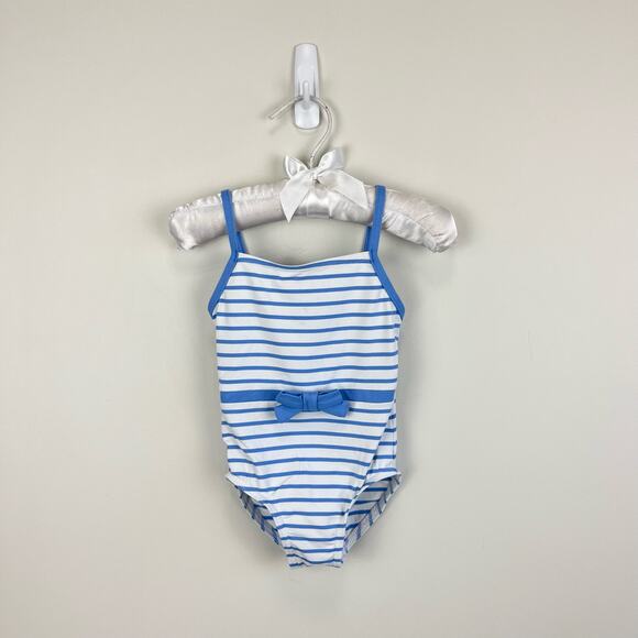 Jacadi Paris Blue Stripe Bow Bathing Suit 12 Months - Picture 1 of 7